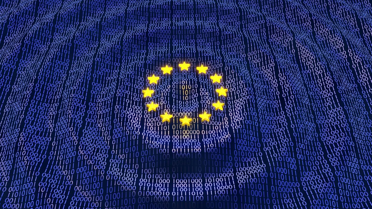 EU flag with binary code